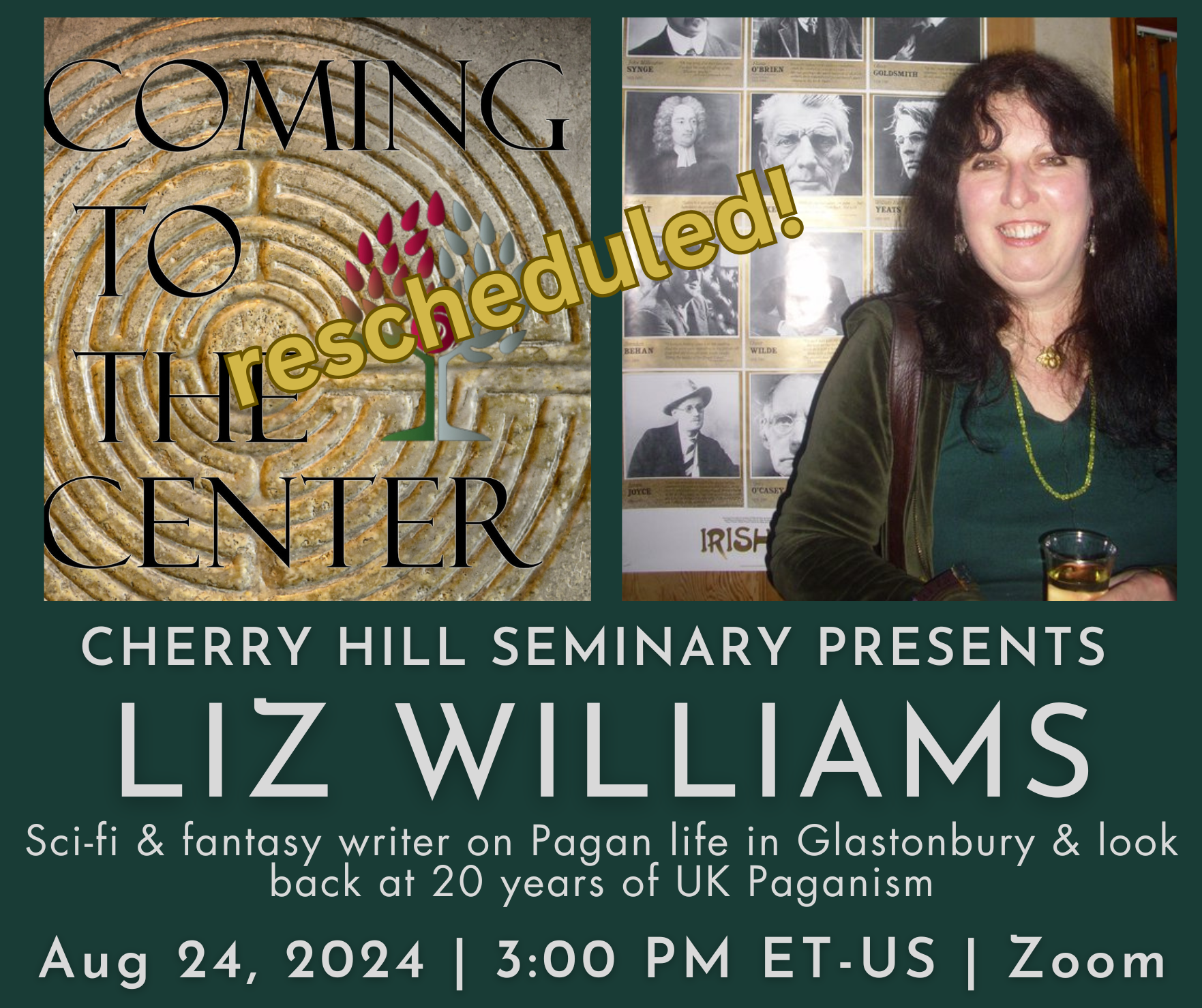 Coming to the Center hosts author Liz Williams, rescheduled for Aug 24